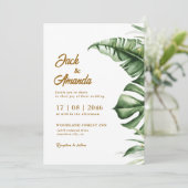 Budget Green Leaf Boho Faire-part de mariage (Debout devant)