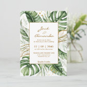Budget Green Leaf Boho Faire-part de mariage de ve (Debout devant)
