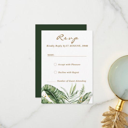 Budget Green Leaf Boho Vert Mariage RSVP Cartes (Devant/Arrière en situation)