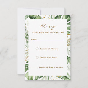 Budget Green Leaf Boho Vert Mariage RSVP Cartes
