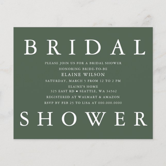 Budget Green Modern Bridal Shower (Voorkant)
