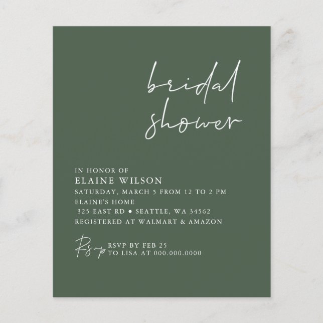 Budget Green Modern Bridal Shower (Voorkant)