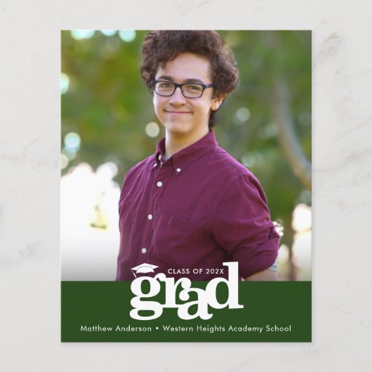 Budget Green Photo Afstuderen Bold Pet Uitnodiging (Voorkant)