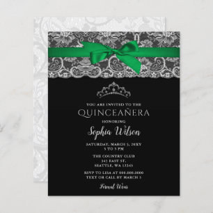 Budget Green Ribbon Lace Quinceañera Uitnodiging