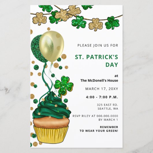 Budget Green Shamrock St Patricks Day Invitation (Voorkant)