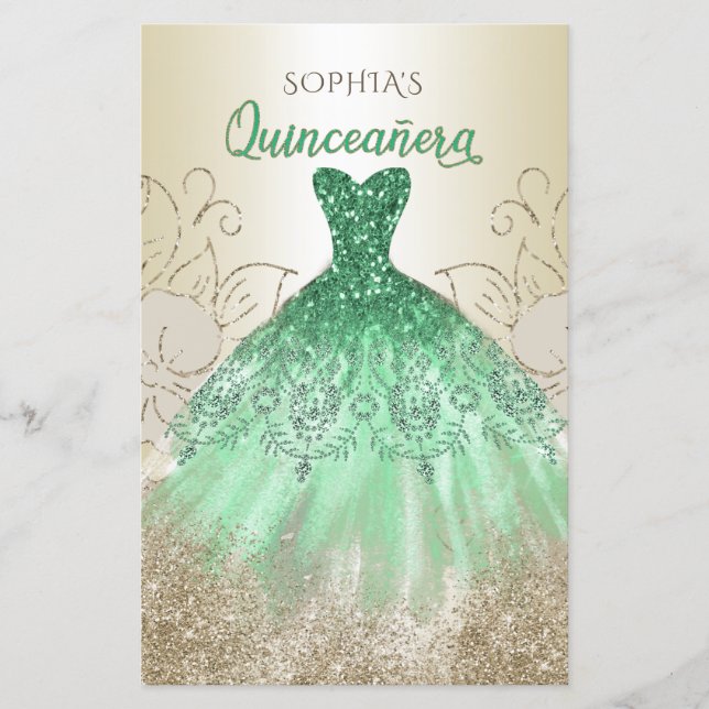 Budget Green Sparkle Dress Quinceañera (Voorkant)