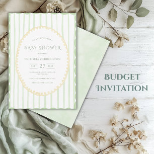 Budget Green Stripe Baby shower Kaart
