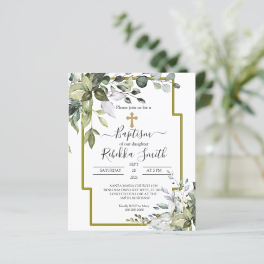 Budget Greenery Baptism Uitnodiging (Staand voorkant)
