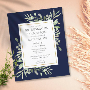 Budget Greenery Blue Bridesmaids Luncheon Invite