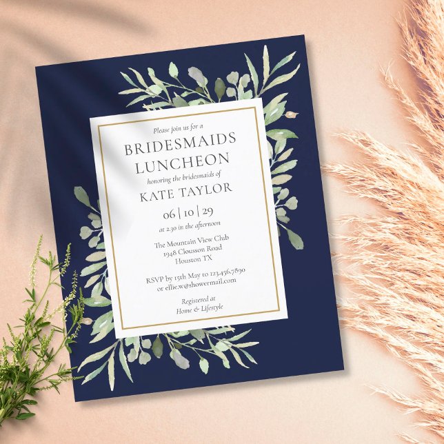 Budget Greenery Blue Bridesmaids Luncheon Invite (Creator heeft geüpload)
