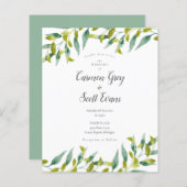 Budget Greenery Chic Script Wedding Uitnodiging (Voorkant / Achterkant)