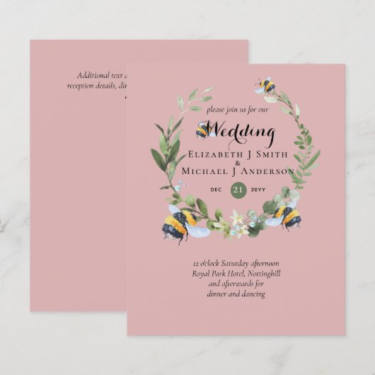 BUDGET Greenery Eucalyptus bijen bruiloft uitnodig (Voorkant / Achterkant)