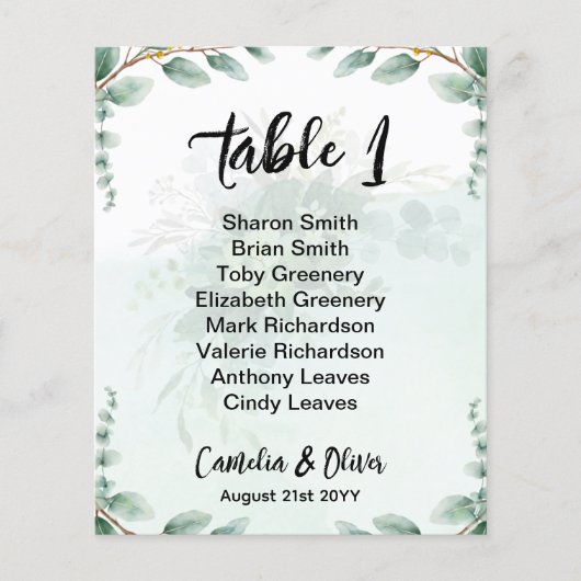 BUDGET Greenery Eucalyptus SEATING CHART Wedding (Voorkant)