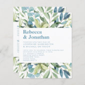Budget Greenery Foliage Blue Wedding Invitation (Voorkant / Achterkant)
