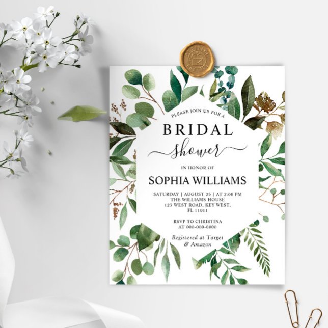 Budget Greenery Foliage Bridal Shower Invitation (Creator heeft geüpload)