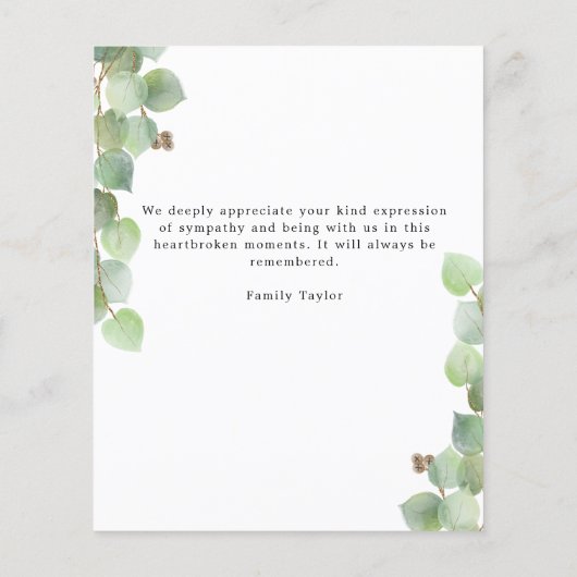 Budget Greenery Funeral Photo Flat Carte de remerc (Dos)