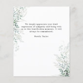 Budget Greenery Funeral Photo Flat Carte de remerc (Dos)