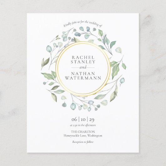 Budget Greenery Garland Gold Wedding Invitation (Voorkant)