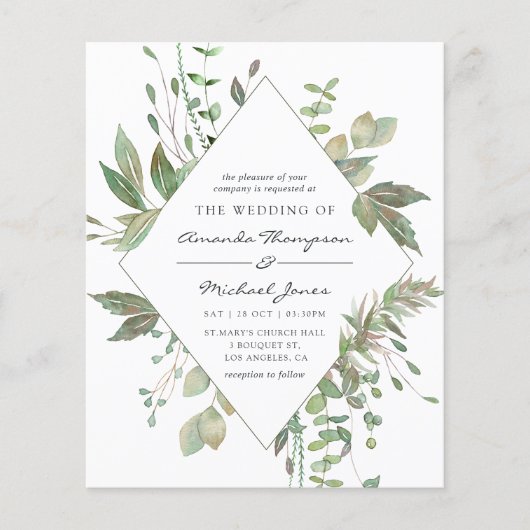 Budget Greenery Geometric Wedding Uitnodiging Flyer (Voorkant)