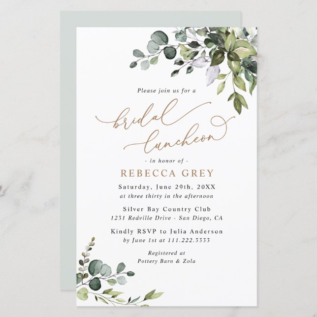 Budget Greenery Gold Bridal Luncheon (Voorkant / Achterkant)
