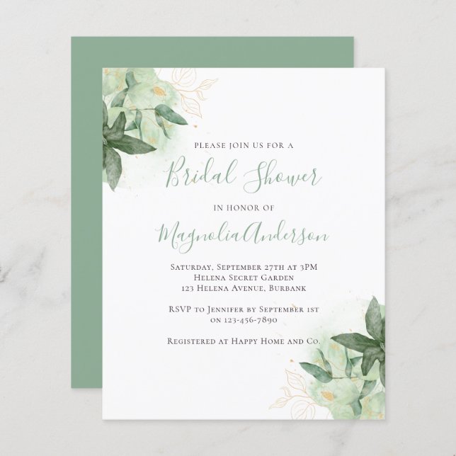 Budget Greenery Gold Bridal Shower (Voorkant / Achterkant)