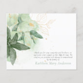 Budget Greenery Gold Funeral Carte de remerciement (Devant)