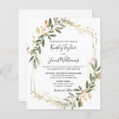 Budget Greenery & Gold Geometric Wedding Invite (Voorkant / Achterkant)