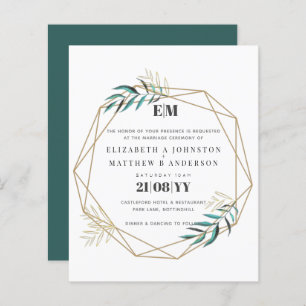 Budget Greenery Gold Geometric Wedding nodigt uit