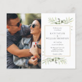 Budget Greenery Gold Photo Wedding Invitation (Voorkant)