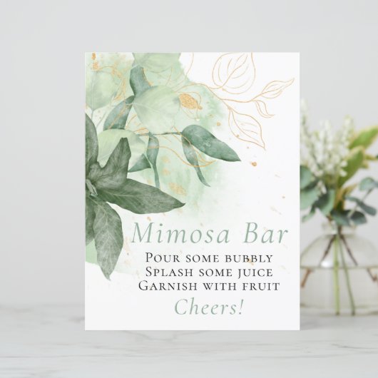 Budget Greenery Gold Wedding Mimosa Bar Sign (Staand voorkant)