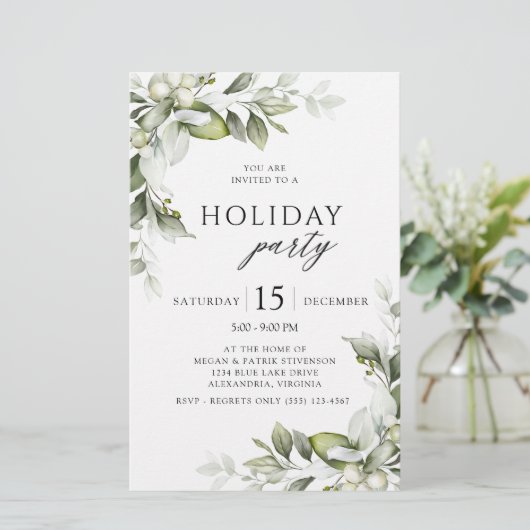Budget Greenery Holiday Party Uitnodiging Briefpapier (Staand voorkant)