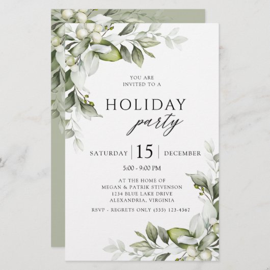 Budget Greenery Holiday Party Uitnodiging Briefpapier (Voorkant / Achterkant)