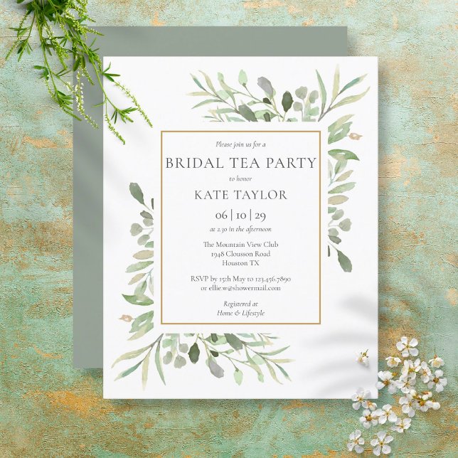 Budget Greenery laat Bridal Tea Party uitnodiging (Creator heeft geüpload)