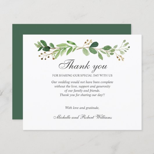 BUDGET Greenery Leaves Summer Spring BEDANKT U (Voorkant / Achterkant)