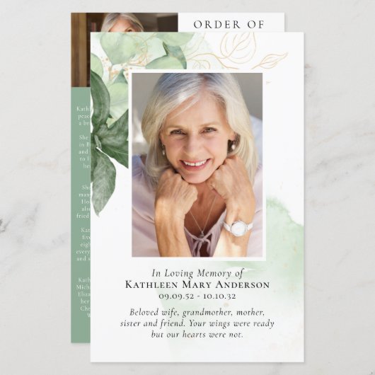 BUDGET Greenery Photo Memorial Service Programme (Voorkant / Achterkant)