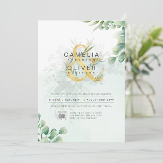 BUDGET Greenery PHOTO Weddenschap QR CODE Kaart (Staand voorkant)