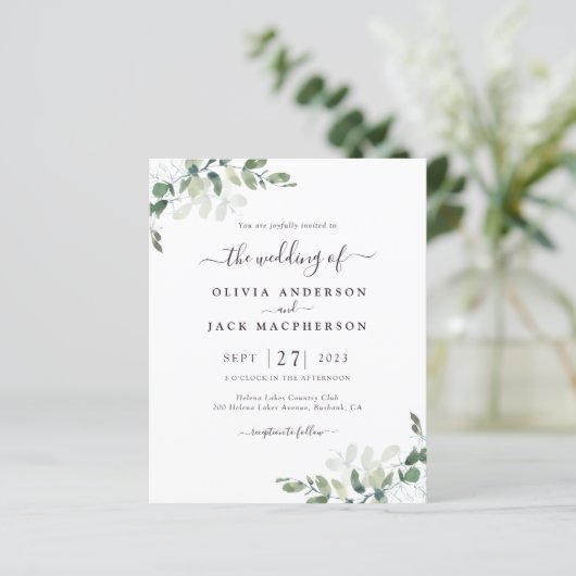 BUDGET Greenery Rustic Wedding Invitation (Staand voorkant)