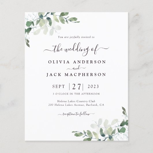 BUDGET Greenery Rustic Wedding Invitation (Voorkant)