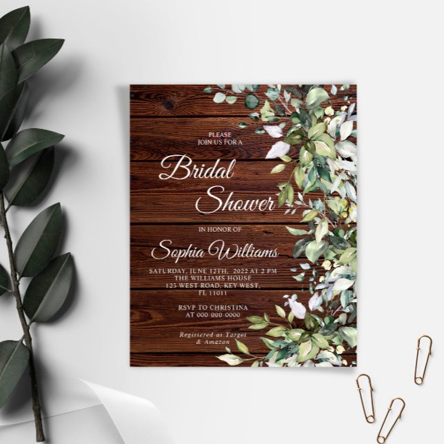 Budget Greenery Rustic Wood Bridal Uitnodiging (Creator heeft geüpload)