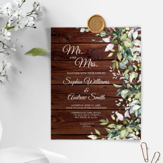 Budget Greenery Rustic Wood Wedding Uitnodiging