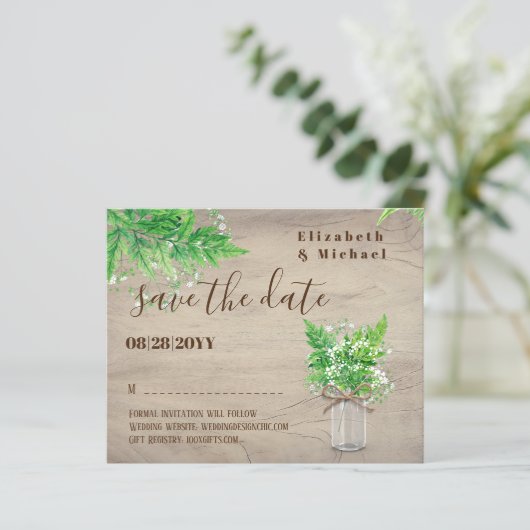 BUDGET Greenery Save Dates Monochromatic Grn (Staand voorkant)
