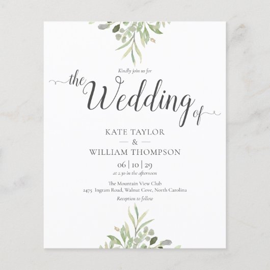 Budget Greenery Script Weduwen Foto Uitnodiging (Voorkant)