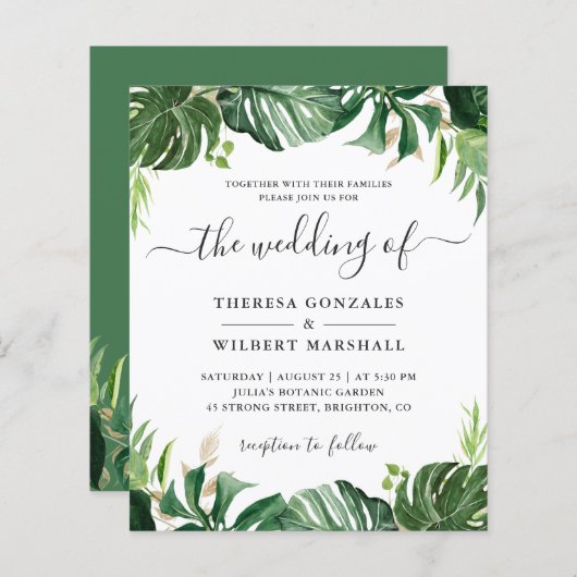 Budget Greenery Tropical Palm Leaf Wedding Invites (Voorkant / Achterkant)