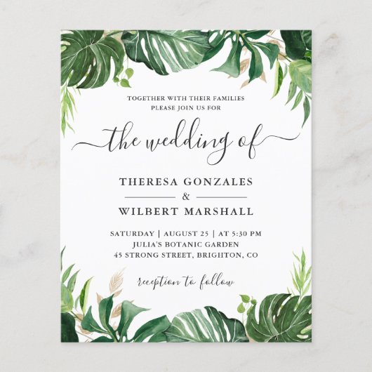 Budget Greenery Tropical Palm Leaf Wedding Invites (Voorkant)