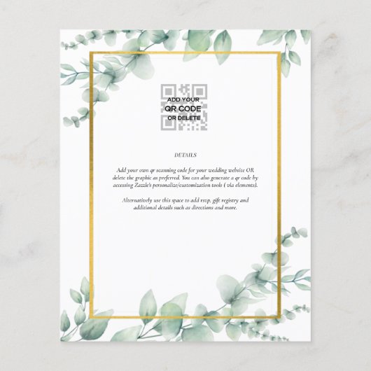 BUDGET Greenery Weddenschap QR CODE RSVP Flyer (Achterkant)