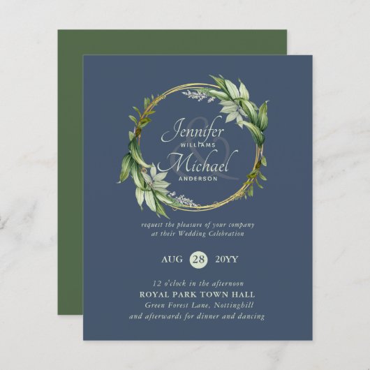 BUDGET Greenery Wreath Wedding Invitations (Voorkant / Achterkant)