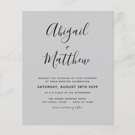 Budget Grey Modern Elegant Wedding Invitation Fly Flyer (Voorkant)