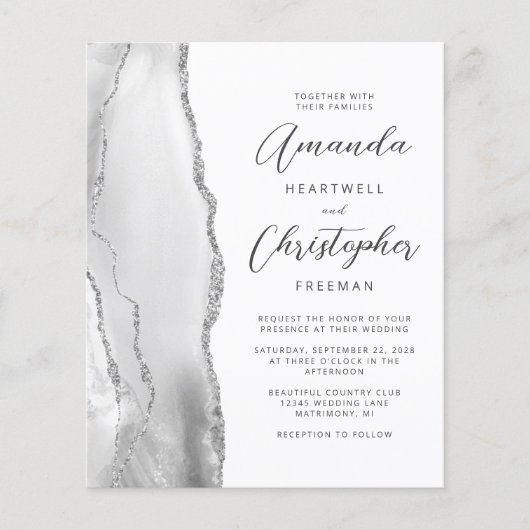 Budget Grey Silver Agate Script Weddenschap (Voorkant)