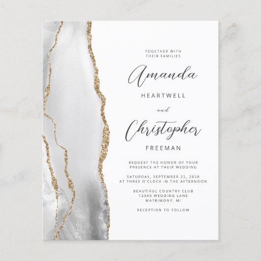 Budget Grijs Wit Goud Agaat QR Code Trouwen (Voorkant)