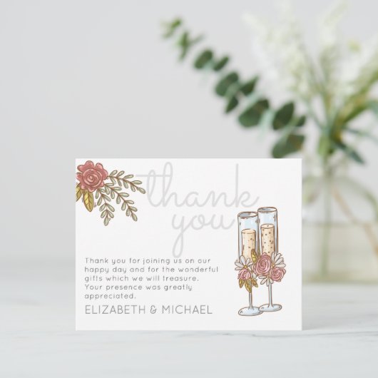 Budget grillige champagne dank u bruiloft briefkaart (Staand voorkant)